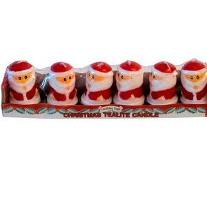 Christmas Santa Tealight Candles Miniature Set Of 6 VTG Retro Kitschy Decor Wax